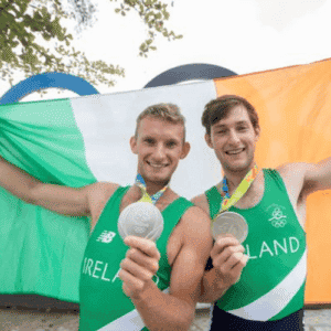Irish Olympic Rowers Brothers Gary and Paul O'Donovan celebrating their win in Rio 2016